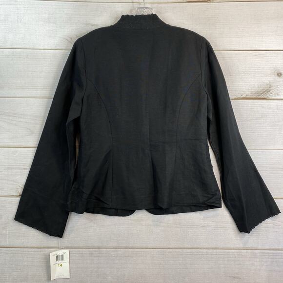 Emma James Blazer Womens 14 Black Embroidered Linen Button Up Lined V Neck NWT - Picture 13 of 13